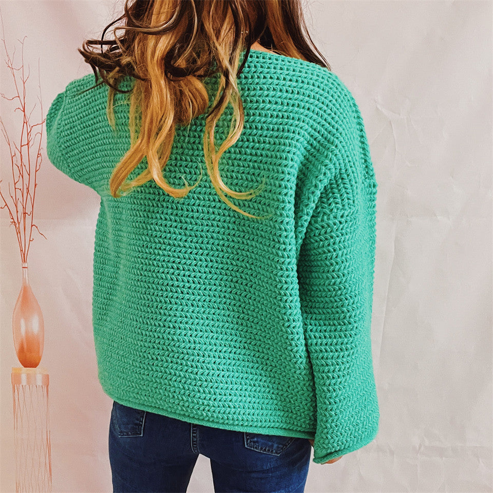 Openwork Boat Neck Long Sleeve Sweater - The Boutie Shop