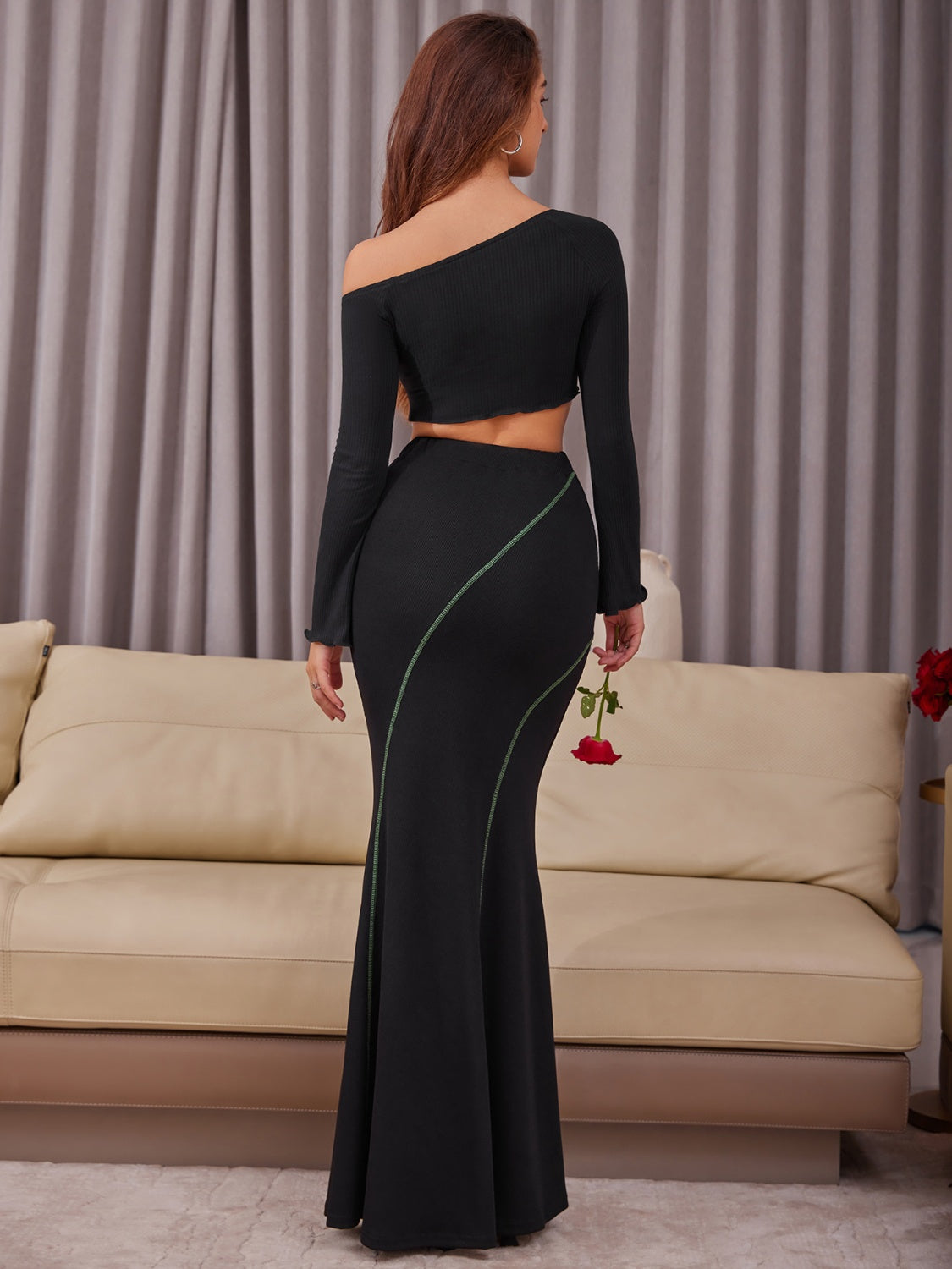 High Waist Contrast Maxi Skirt - The Boutie Shop