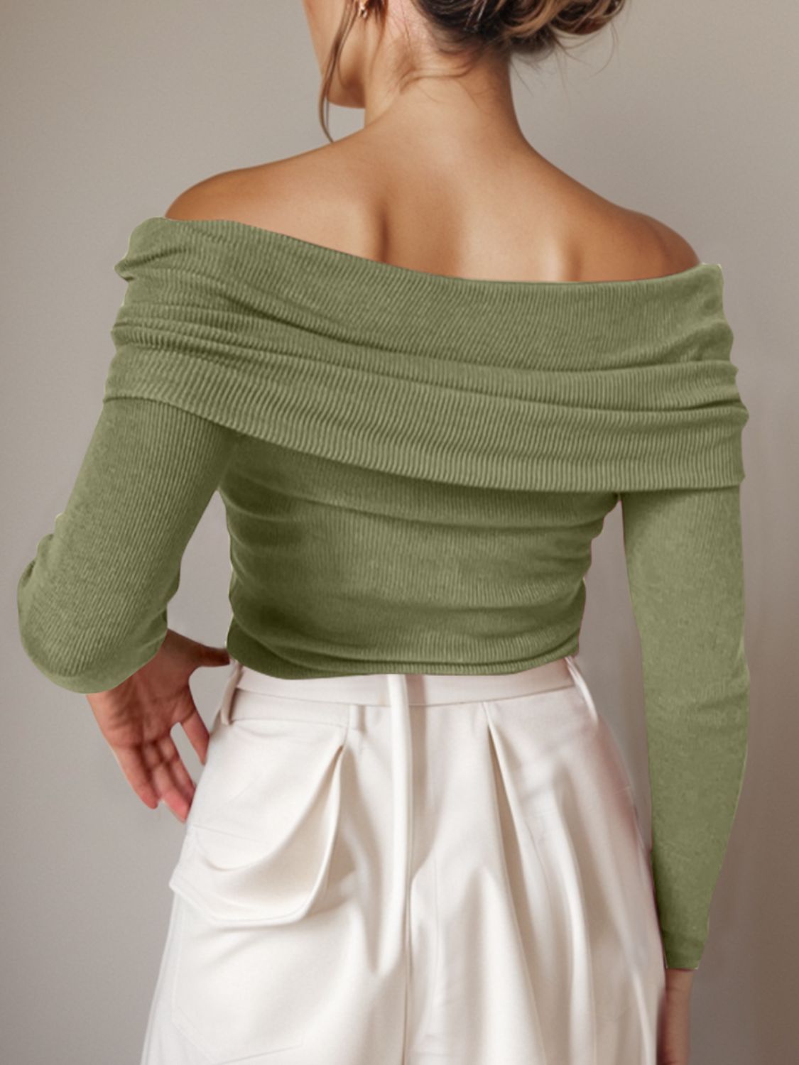 Off-Shoulder Long Sleeve Sweater - The Boutie Shop