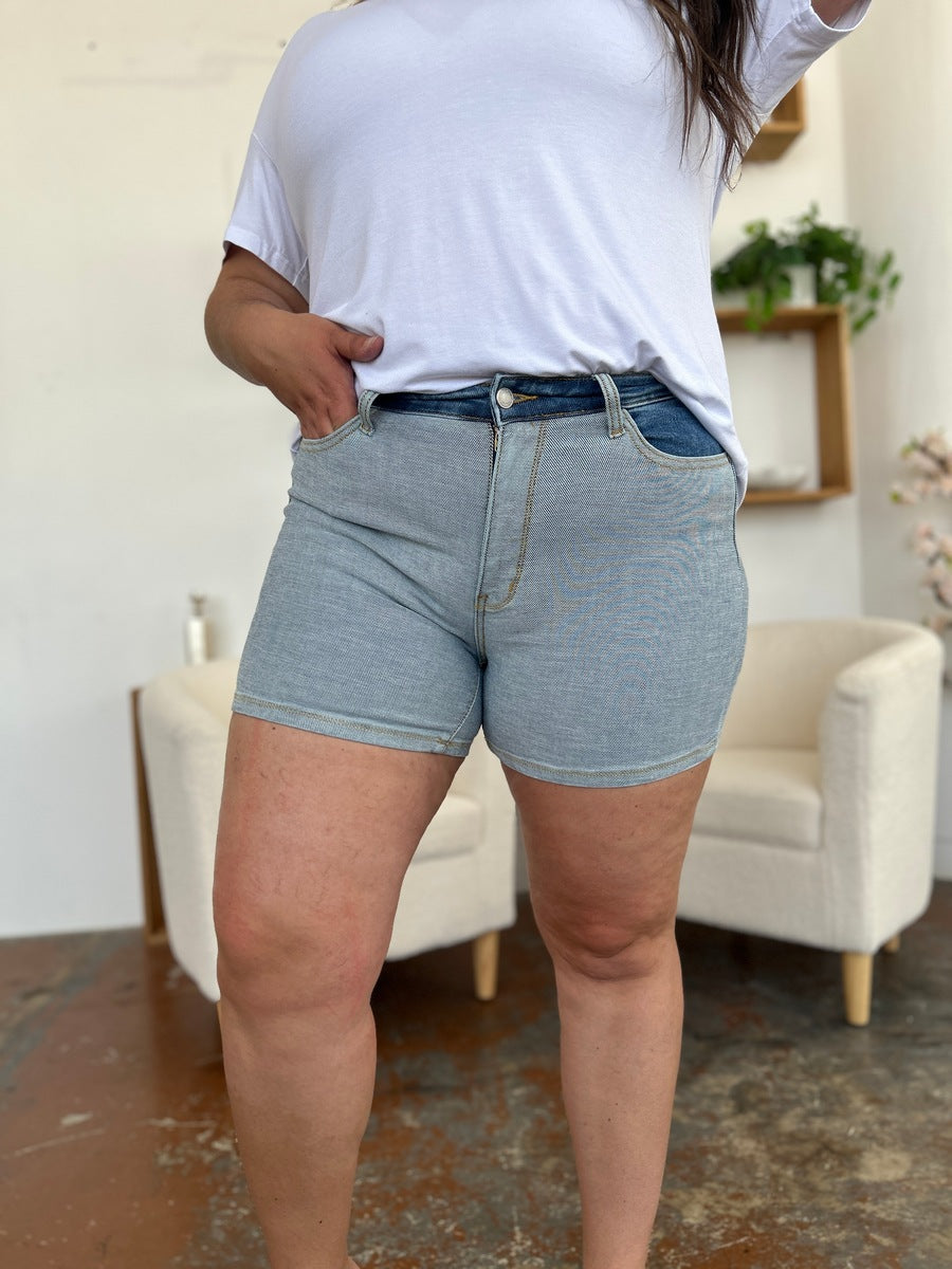 Judy Blue Full Size Color Block Denim Shorts - The Boutie Shop