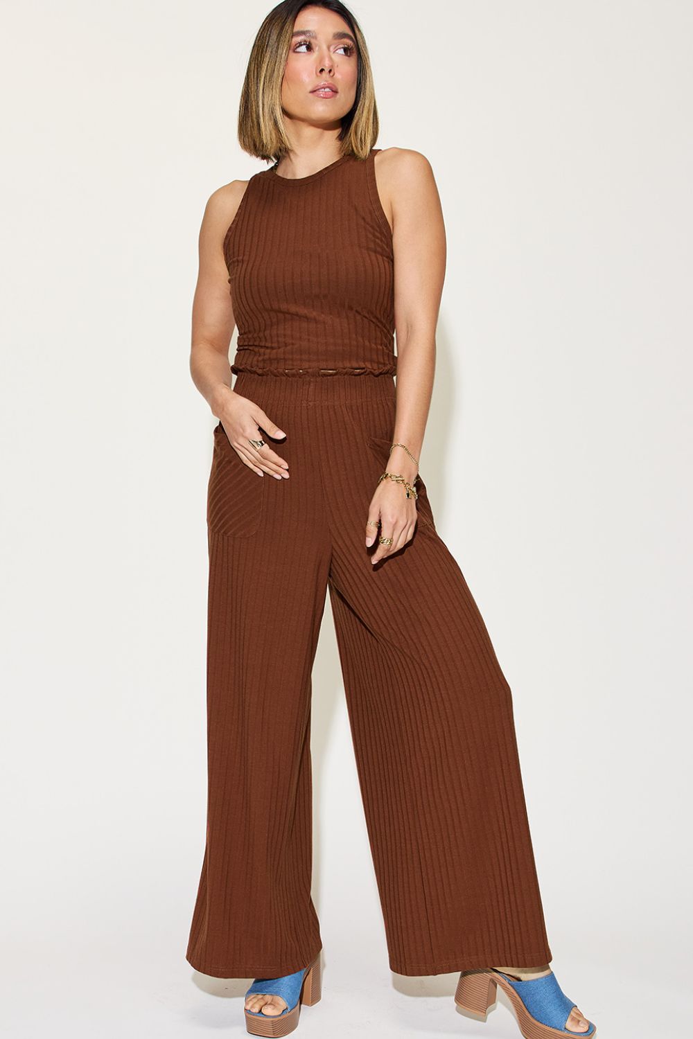 Basic Bae Full Size Ribbed Tank and Wide Leg Pants Set - The Boutie Shop