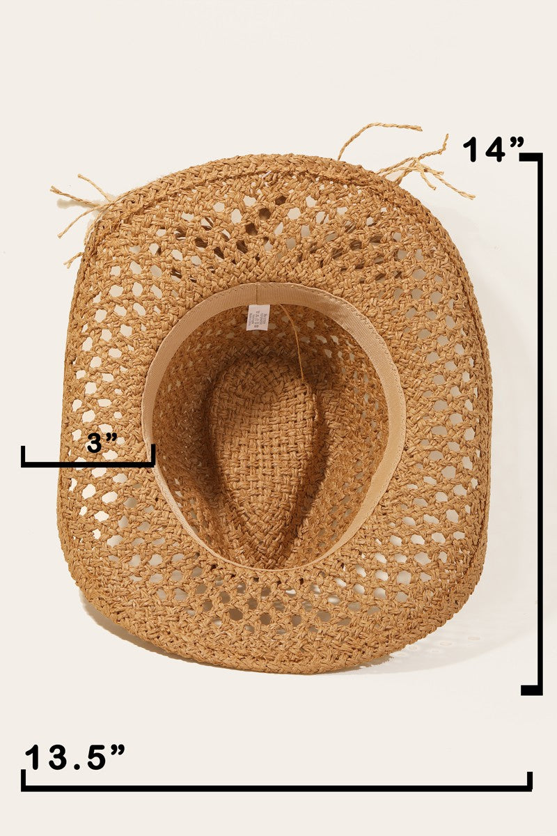 Fame Cowrie Shell Beaded String Straw Hat - The Boutie Shop