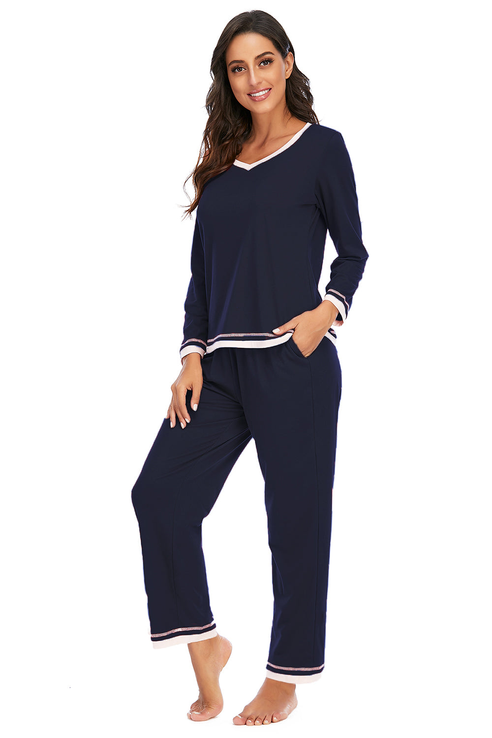 V-Neck Top and Pants Lounge Set - The Boutie Shop