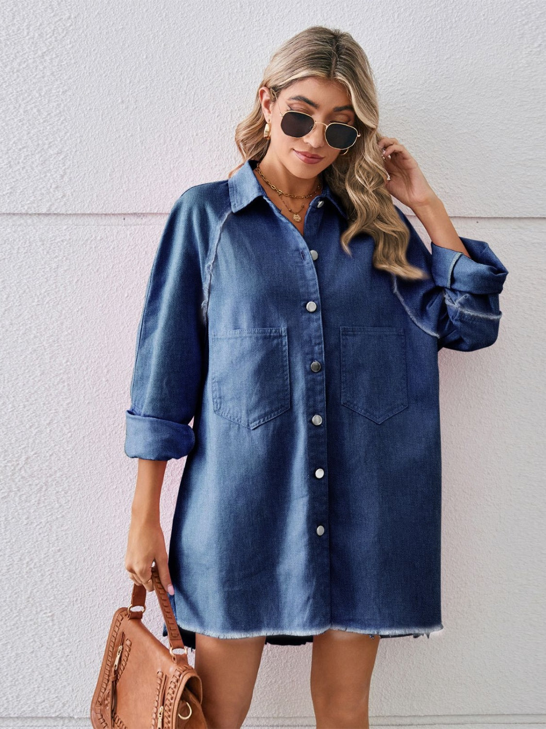 Raw Hem Button Up Denim Dress - The Boutie Shop