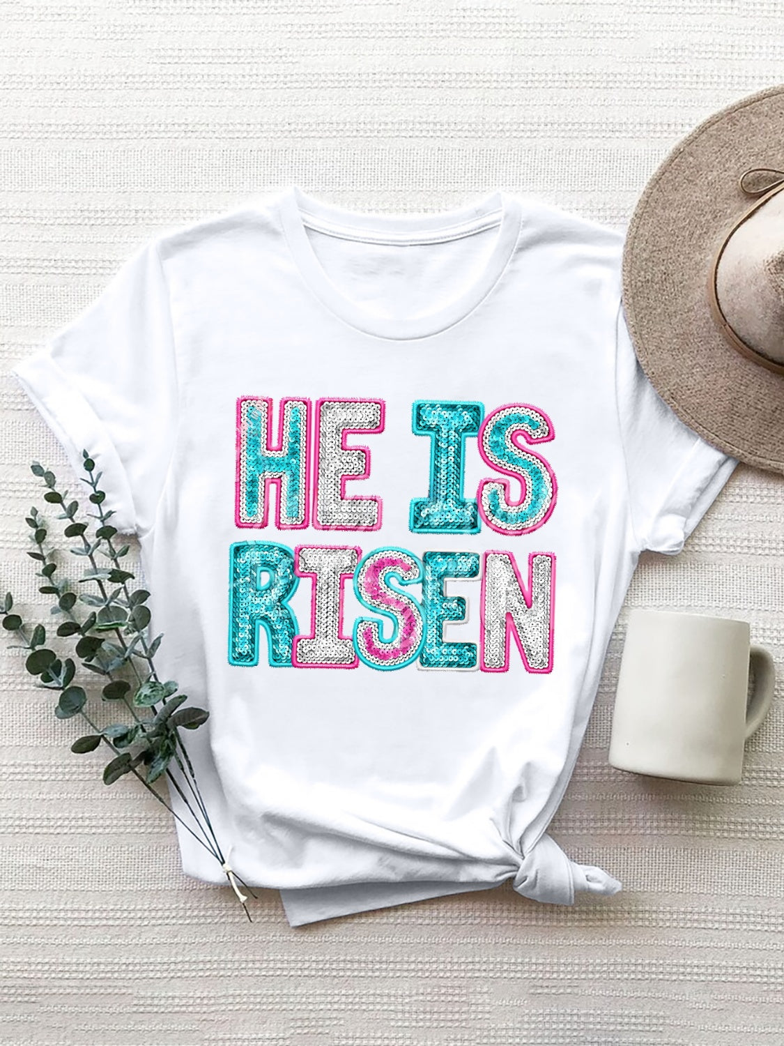 HE IS RISEN Sequin Round Neck T-Shirt - The Boutie Shop