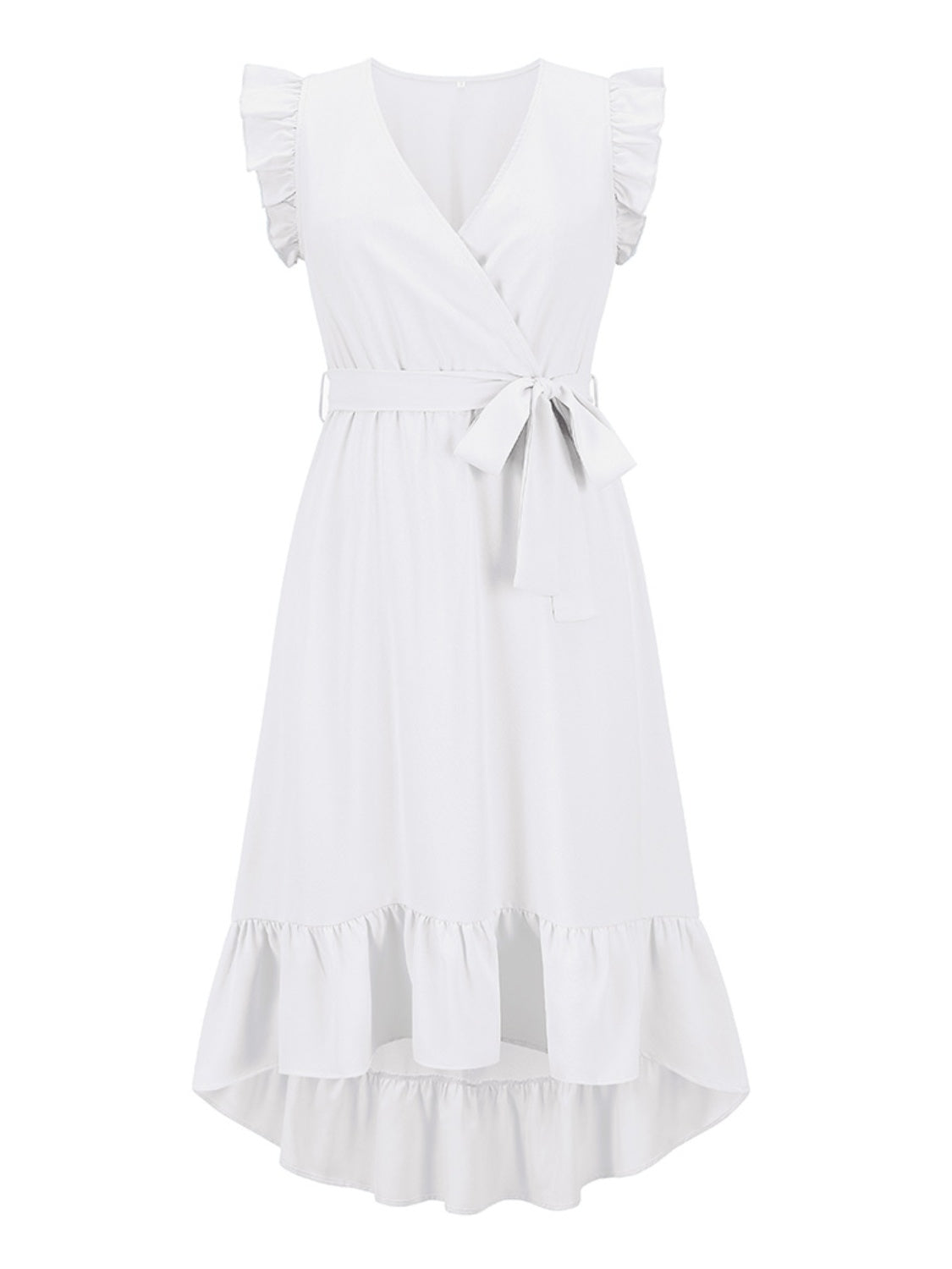 Tied Surplice Ruffle Hem Dress - The Boutie Shop