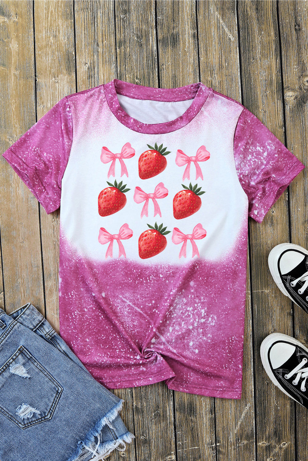 Strawberry Round Neck Short Sleeve T-Shirt - The Boutie Shop