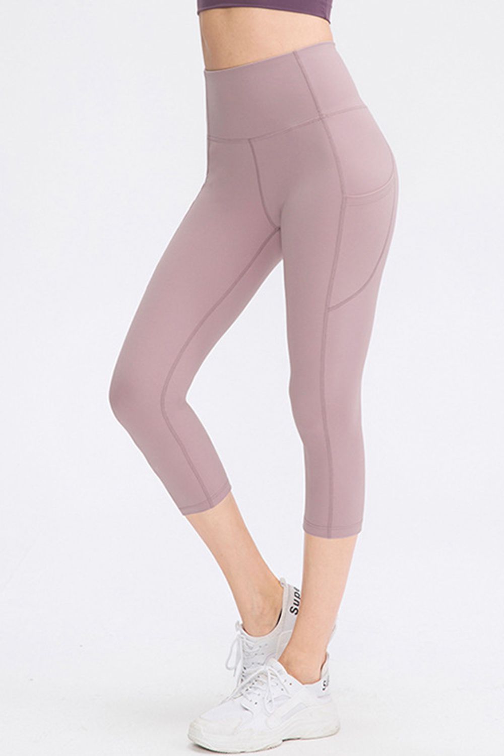 Wide Waistband Cropped Active Leggings with Pockets - The Boutie Shop