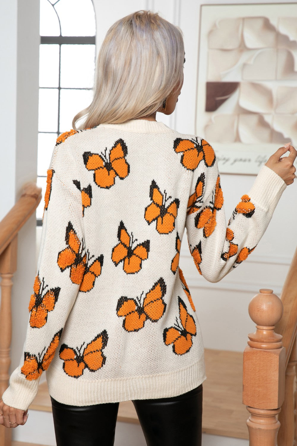 Butterfly Round Neck Long Sleeve Sweater - The Boutie Shop