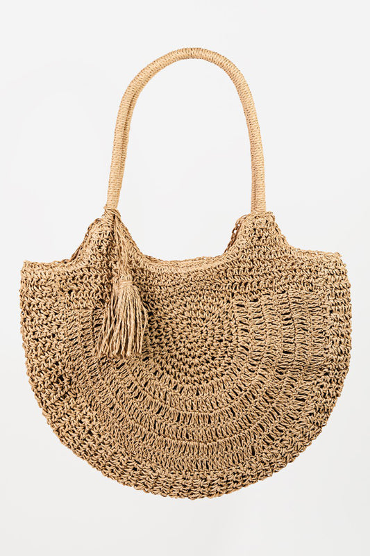 Fame Straw Braided Tote Bag with Tassel - The Boutie Shop