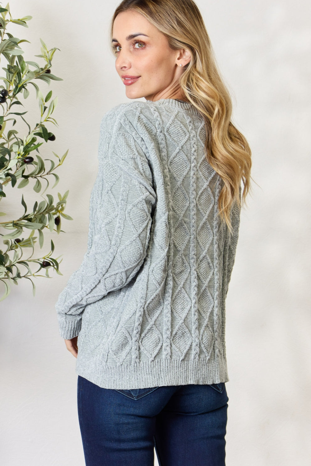 BiBi Cable Knit Round Neck Sweater - The Boutie Shop