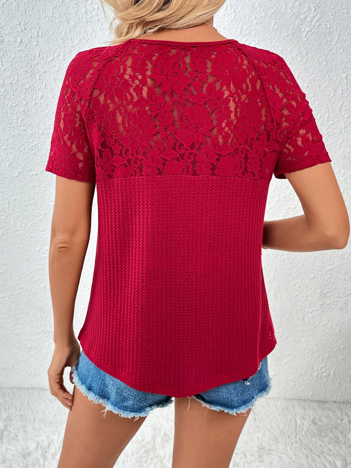 Ivy Lane Lace Detail V-Neck Short Sleeve T-Shirt - The Boutie Shop