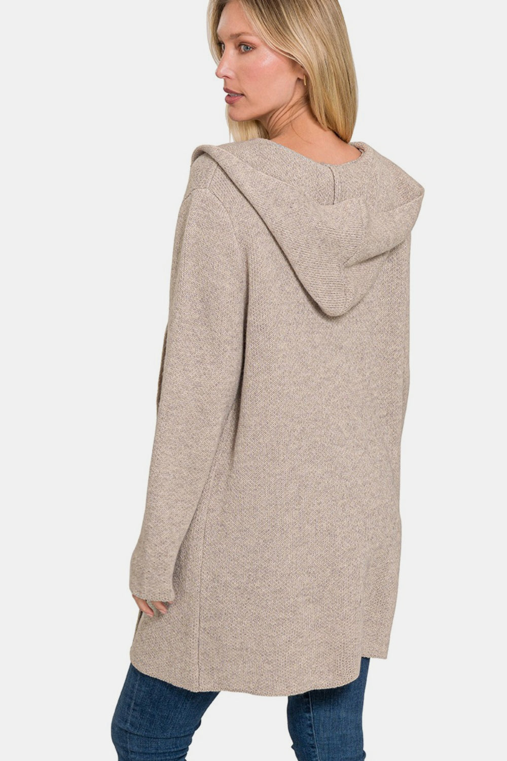 Zenana Hooded Open Front Sweater Cardigan - The Boutie Shop