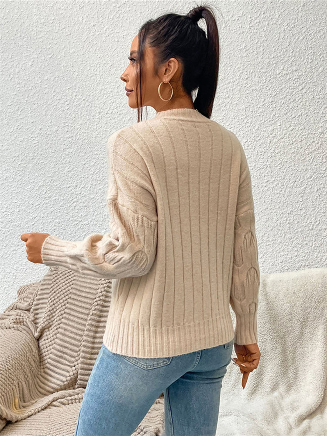 Round Neck Long Sleeve Sweater - The Boutie Shop