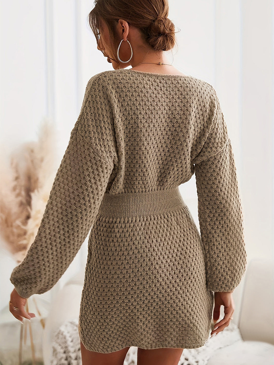 Round Neck Long Sleeve Sweater Dress - The Boutie Shop