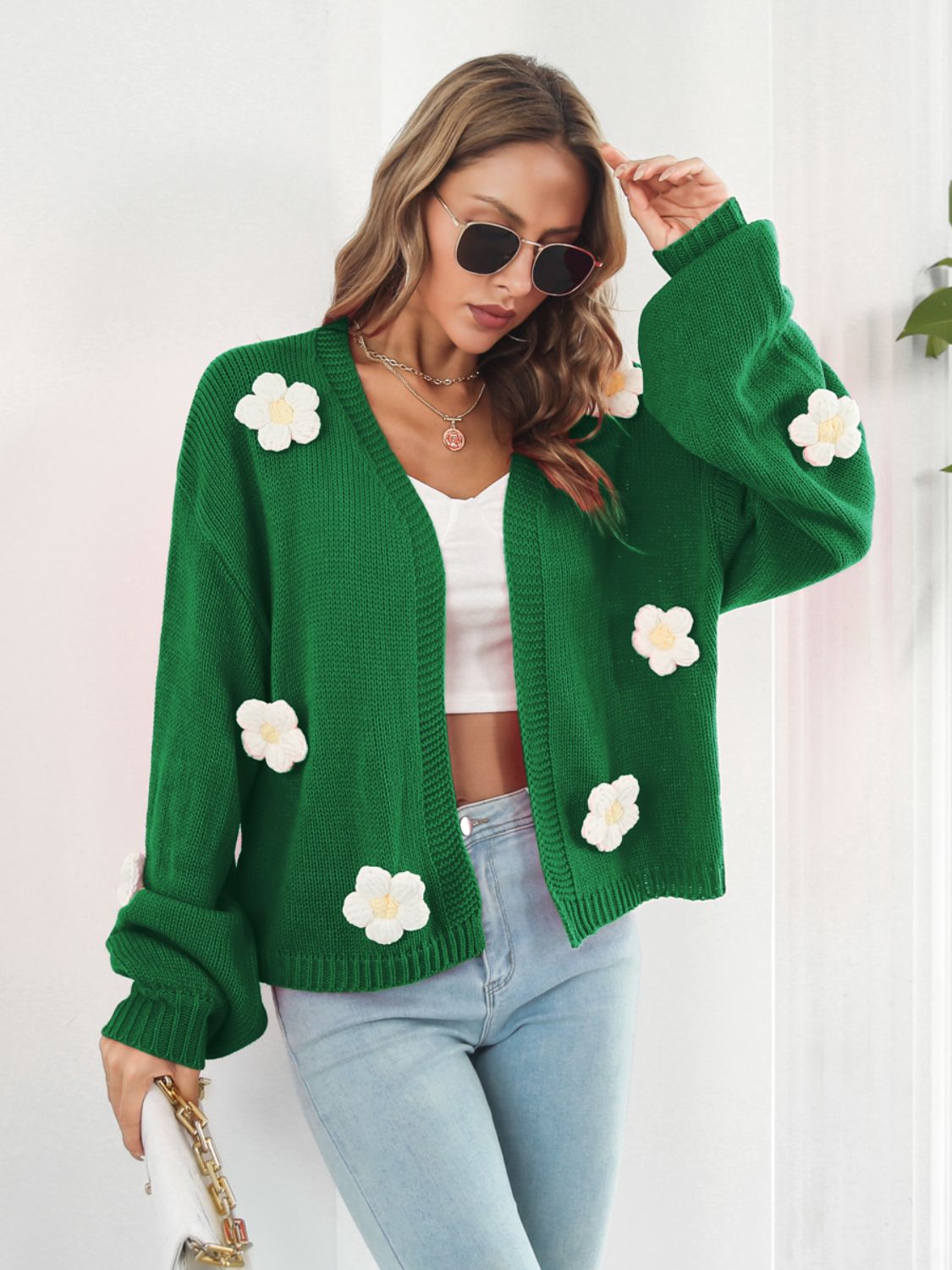 Floral Open Front Long Sleeve Cardigan - The Boutie Shop