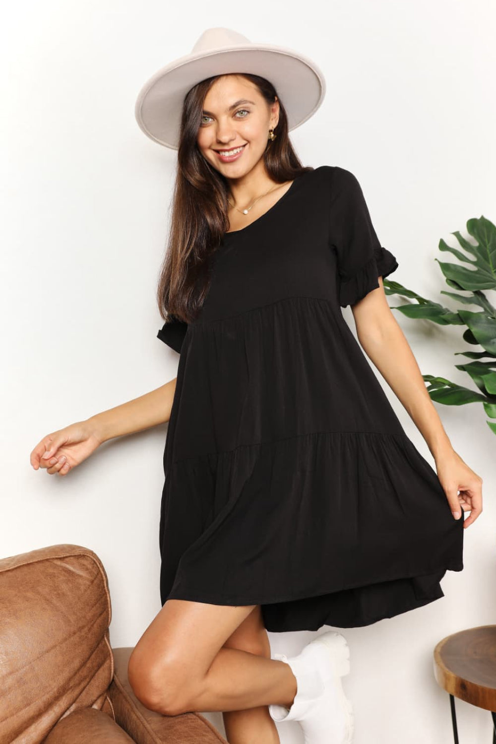 Mandy V-Neck Flounce Sleeve Tiered Dress - The Boutie Shop