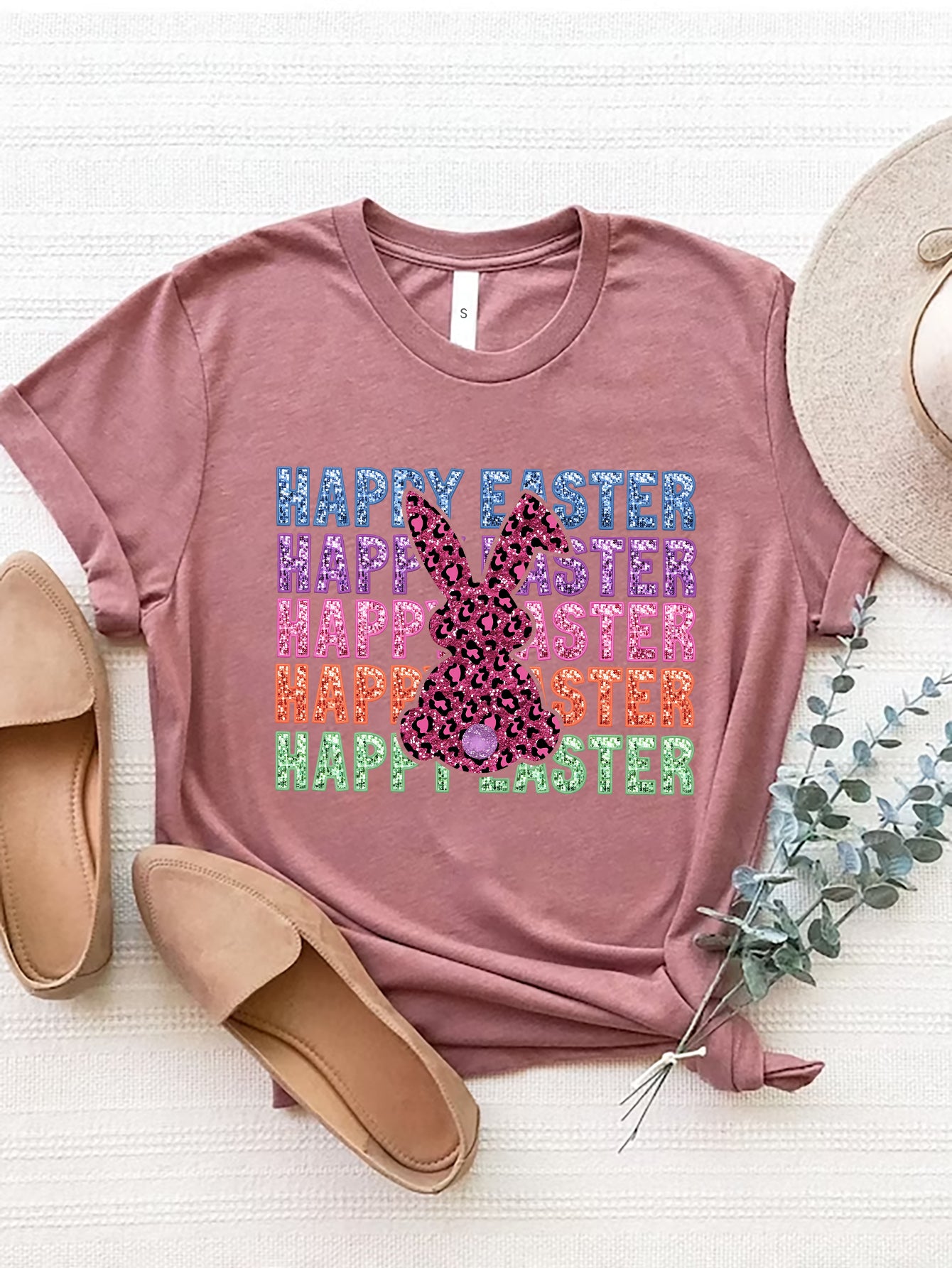 HAPPY EASTER Round Neck Short Sleeve T-Shirt - The Boutie Shop