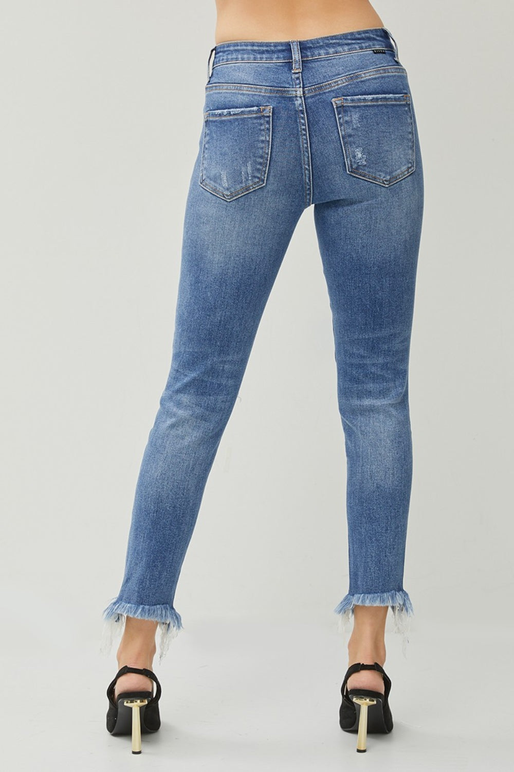 RISEN Distressed Frayed Hem Slim Jeans - The Boutie Shop