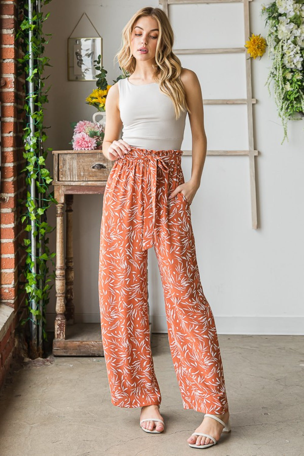 Heimish Full Size Printed Tied Straight Casual Pants - The Boutie Shop