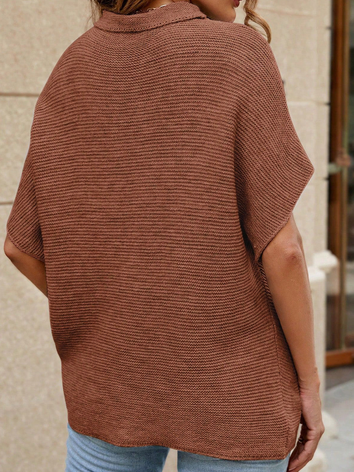 Mock Neck Short Sleeve Sweater - The Boutie Shop