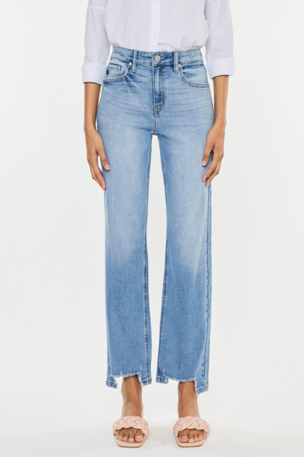 Kancan High Waist Raw Hem Straight Jeans - The Boutie Shop