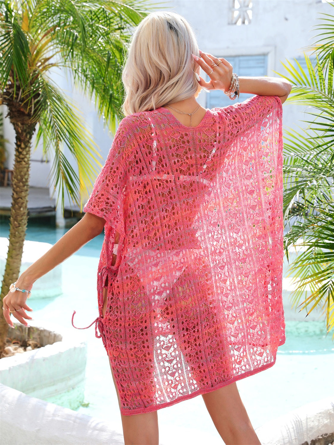 Angel Wings Slit Openwork V-Neck Cover Up - The Boutie Shop