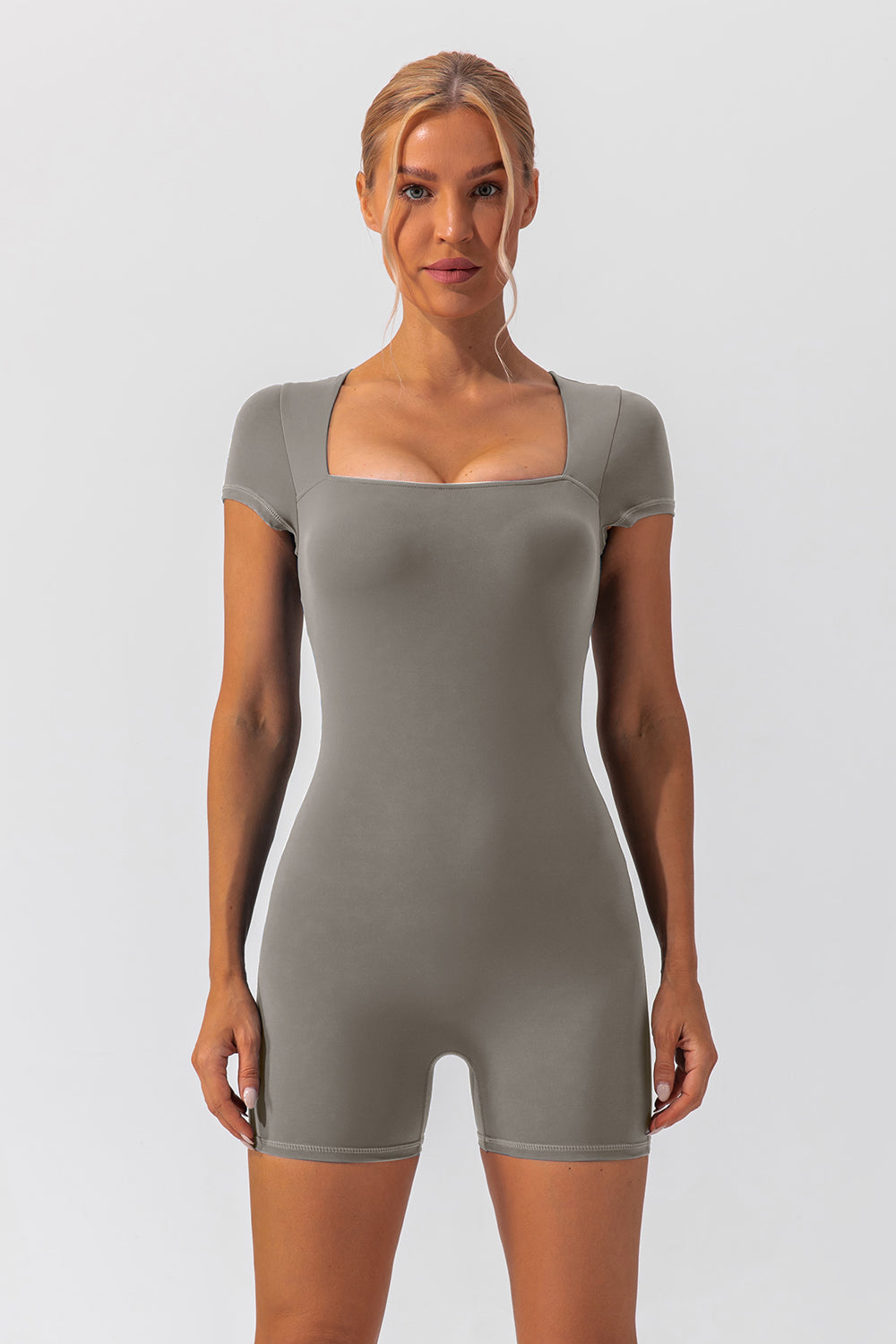 Square Neck Cap Sleeve Active Romper - The Boutie Shop