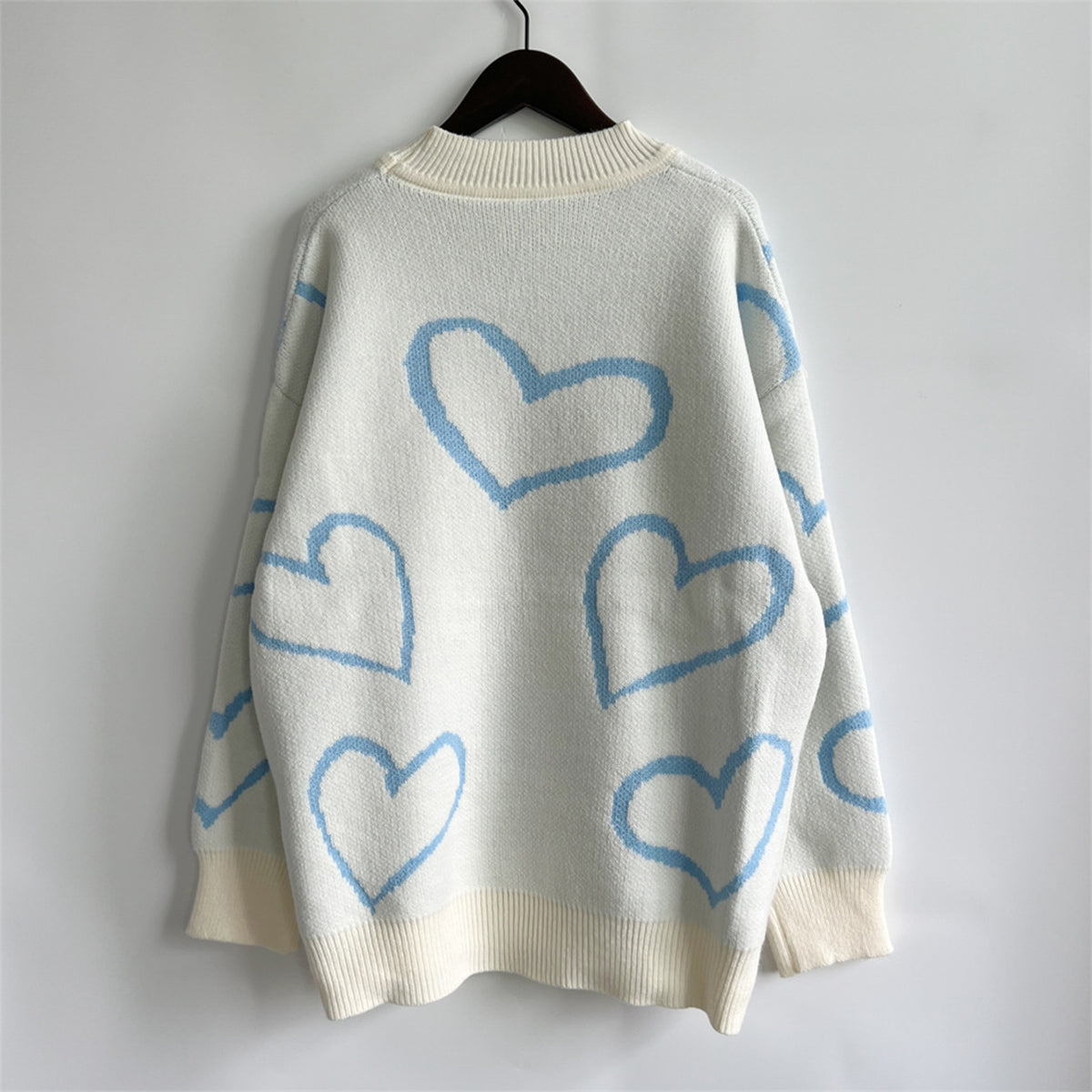 Heart Pattern Long Sleeve Sweater - The Boutie Shop