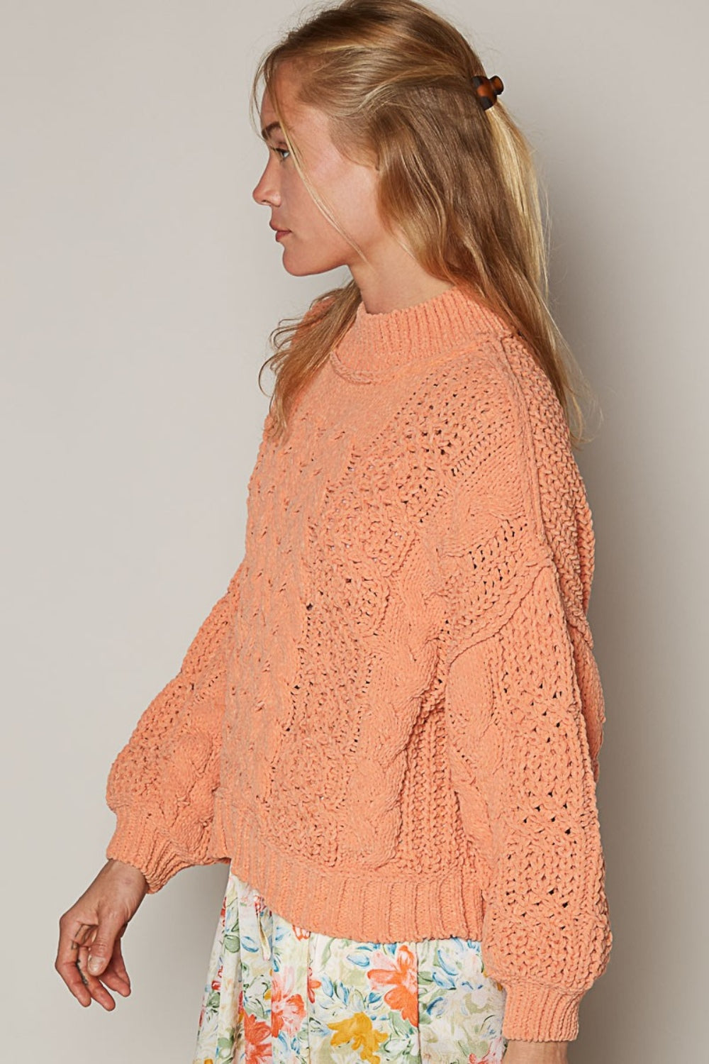 POL Mock Neck Cable Knit Sweater - The Boutie Shop