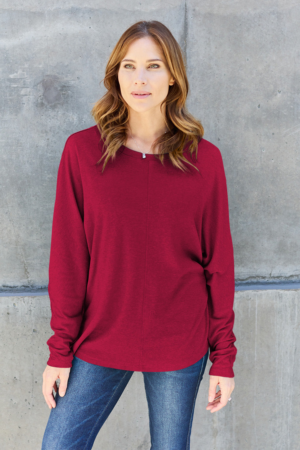 Double Take Full Size Round Neck Long Sleeve T-Shirt - The Boutie Shop