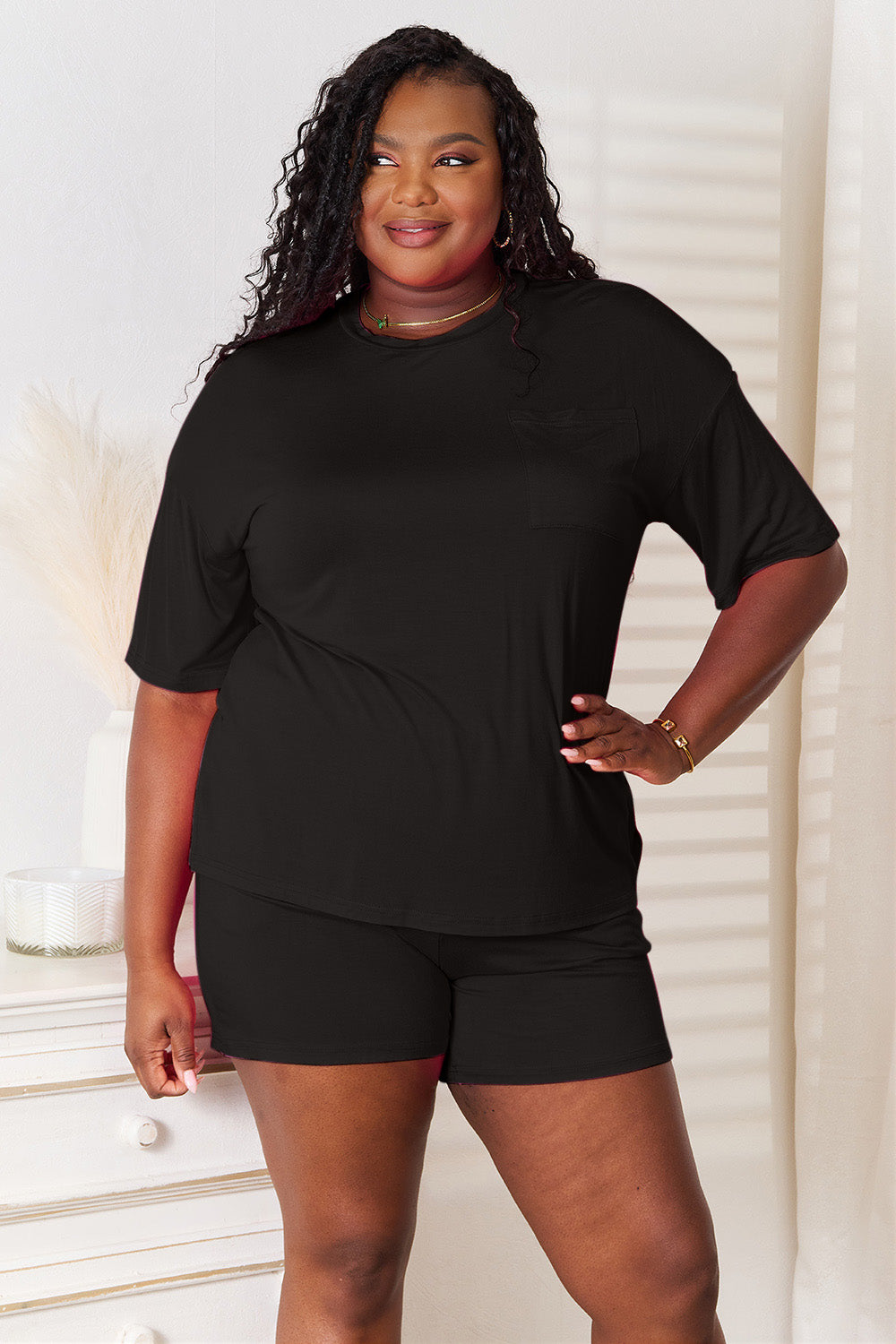 Basic Bae Full Size Soft Rayon Half Sleeve Top and Shorts Set - The Boutie Shop