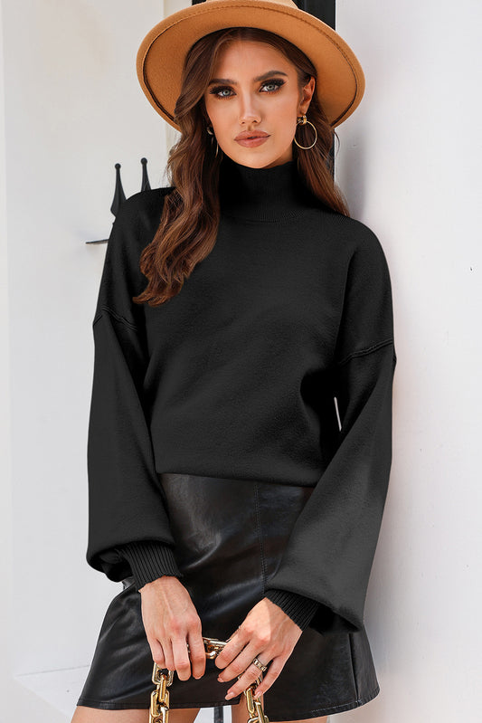 Turtleneck Lantern Sleeve Sweater - The Boutie Shop