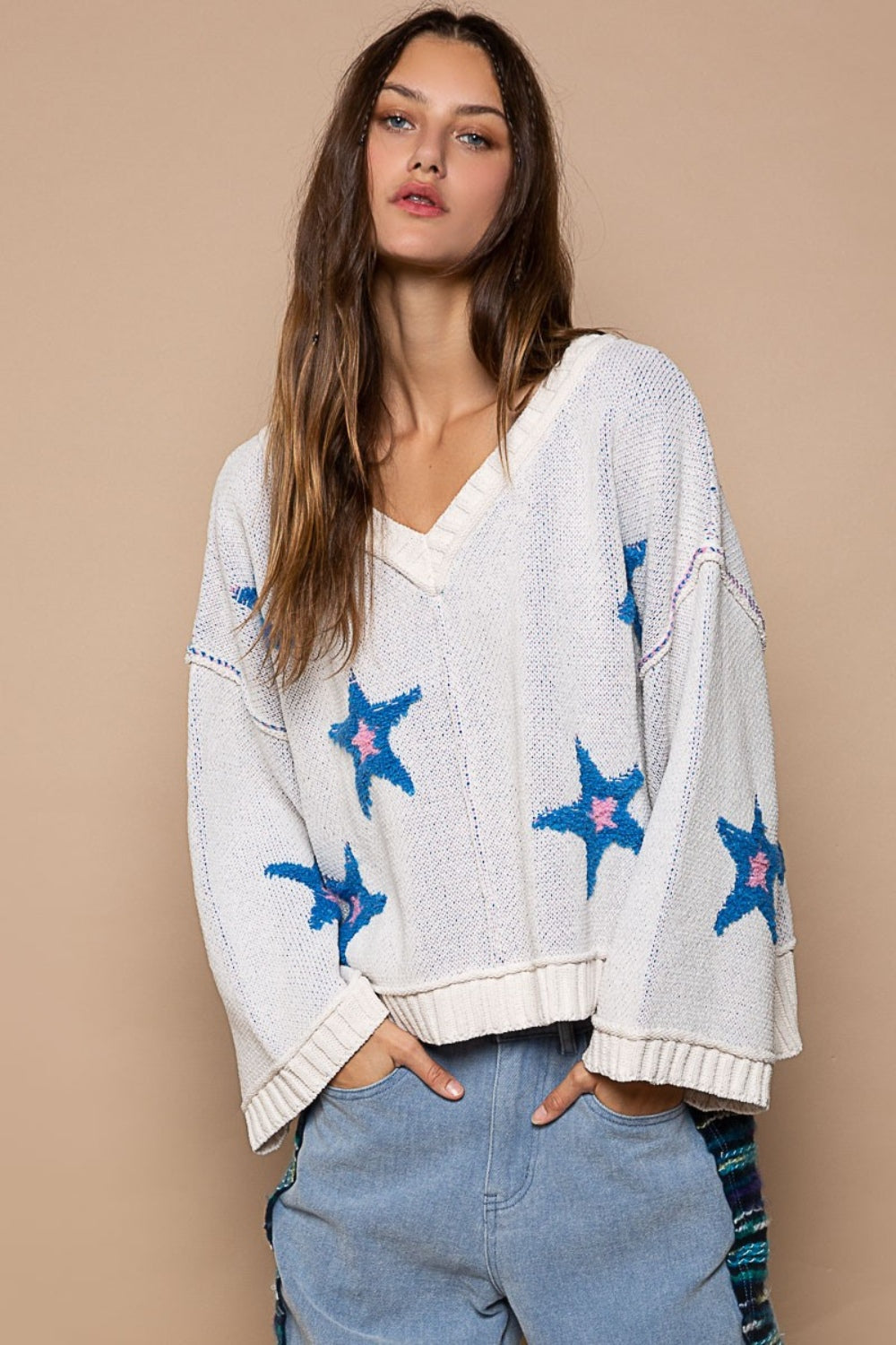 POL Long Sleeve Star Patch Sweater - The Boutie Shop