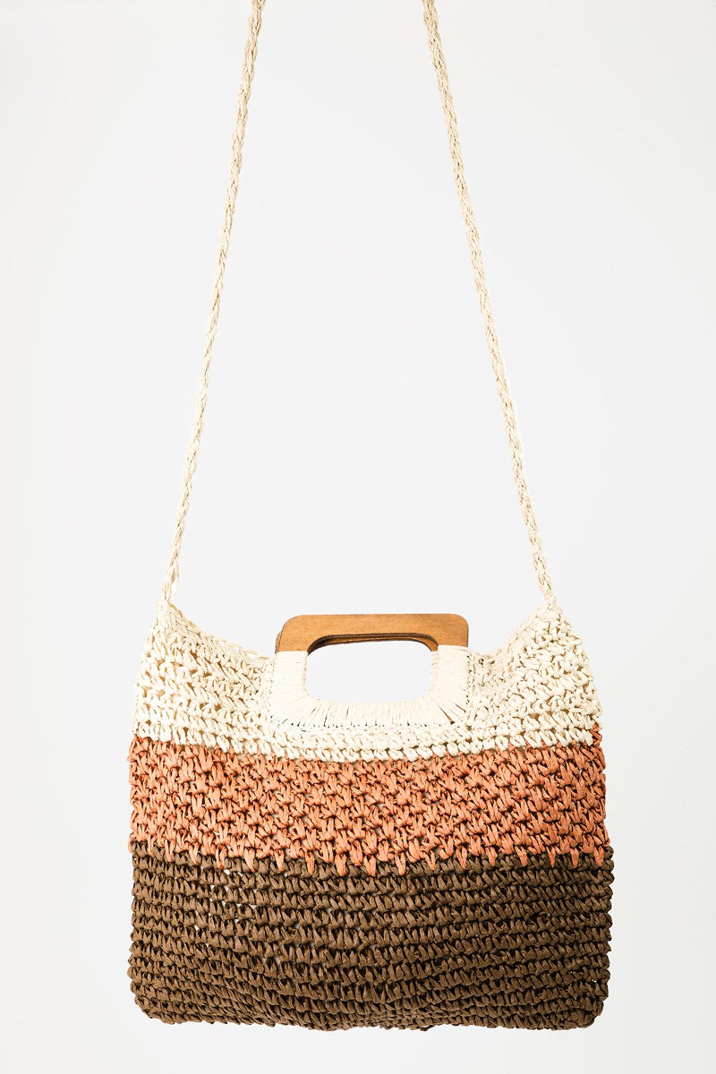 Fame Color Block Double-Use Braided Tote Bag - The Boutie Shop