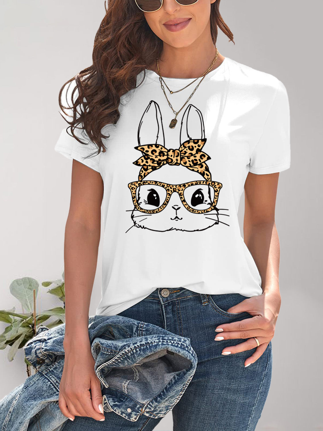 Rabbit Graphic Round Neck Short Sleeve T-Shirt - The Boutie Shop