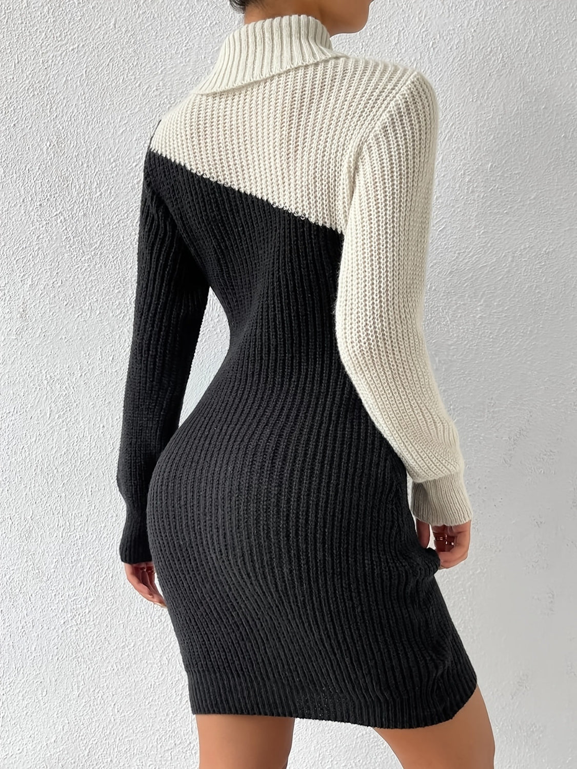 Contrast Turtleneck Sweater Dress - The Boutie Shop