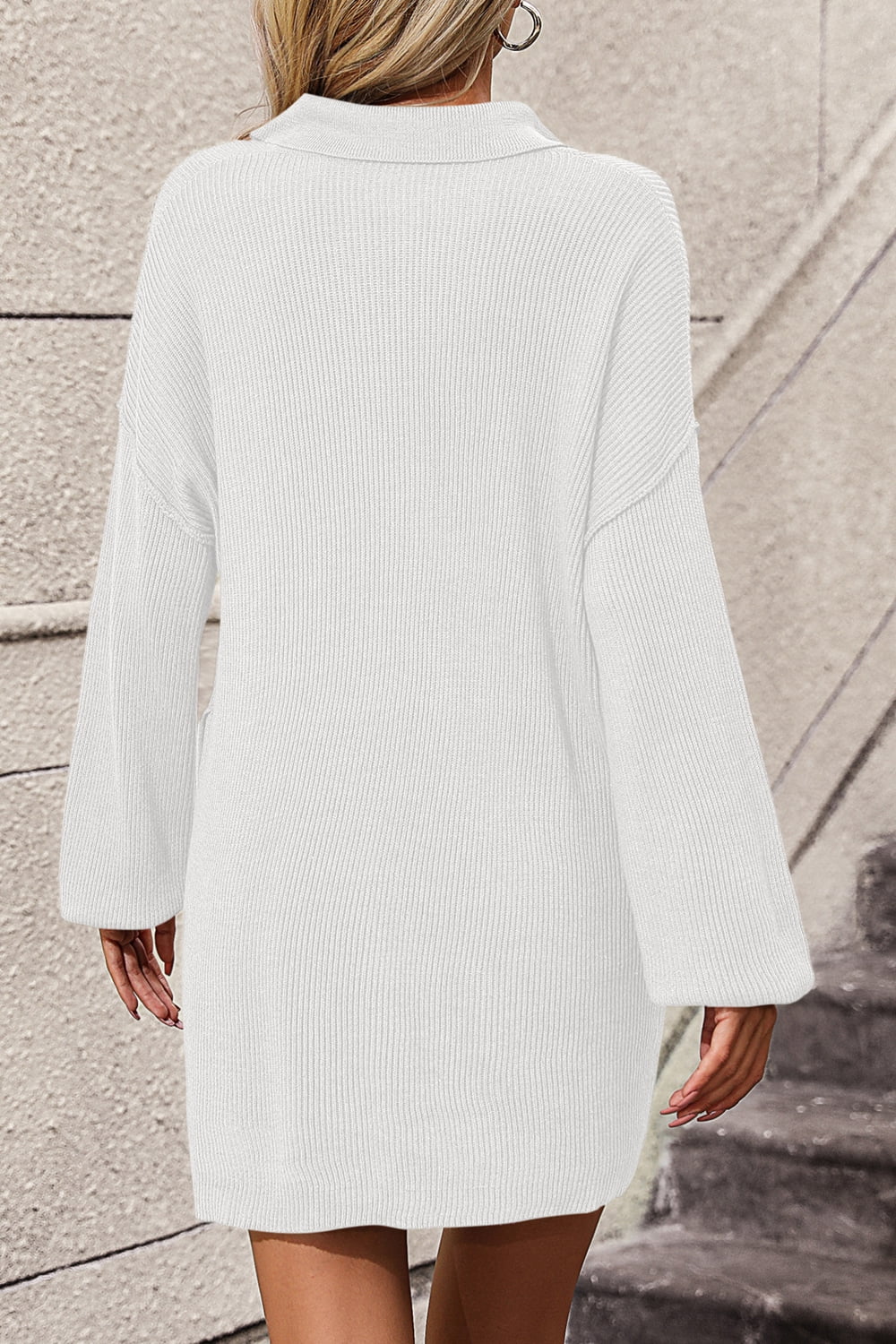 Johnny Collar Drop Shoulder Sweater Dress - The Boutie Shop