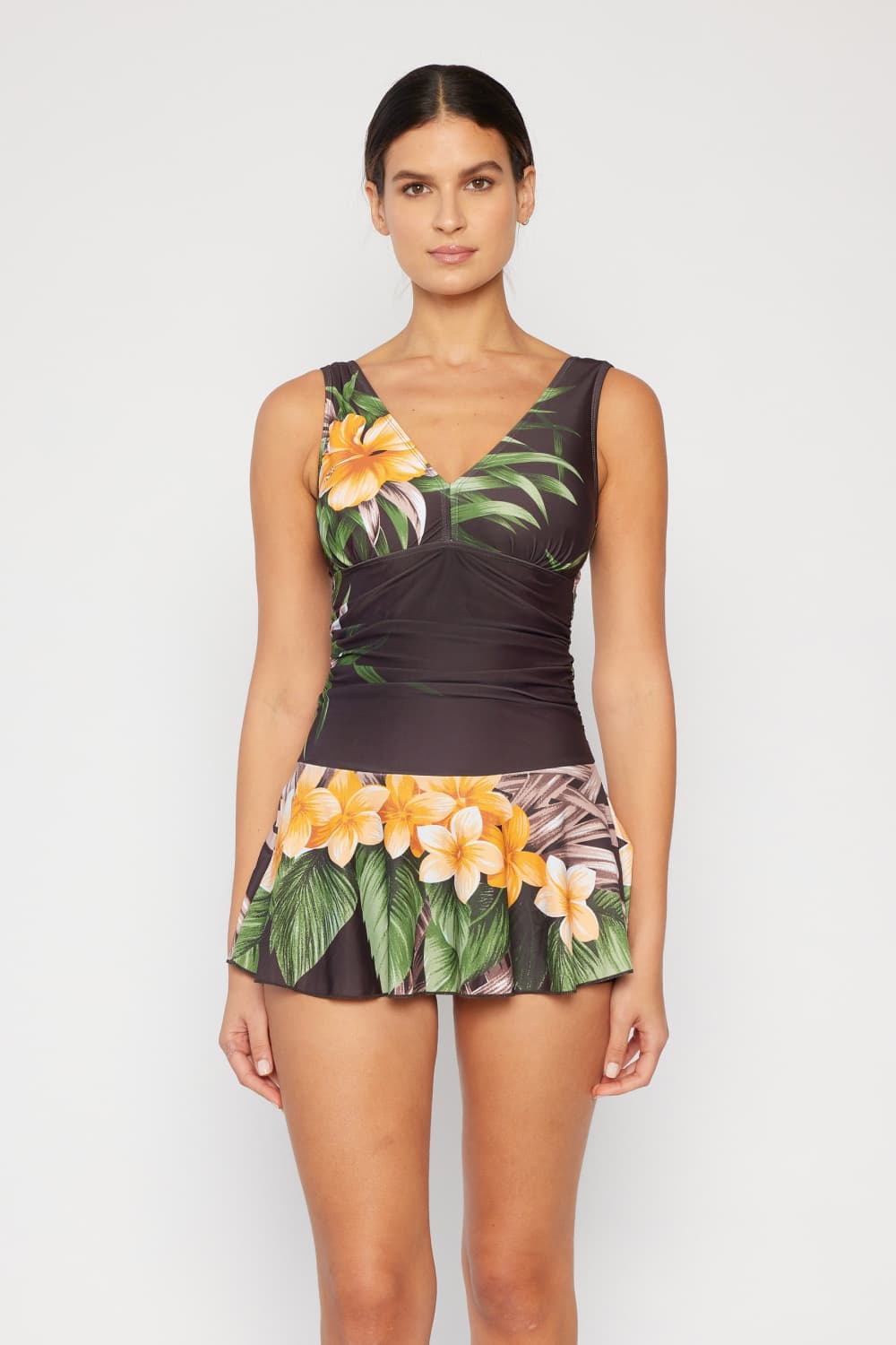 Marina West Swim Full Size Clear Waters Swim Dress in Aloha Brown - The Boutie Shop