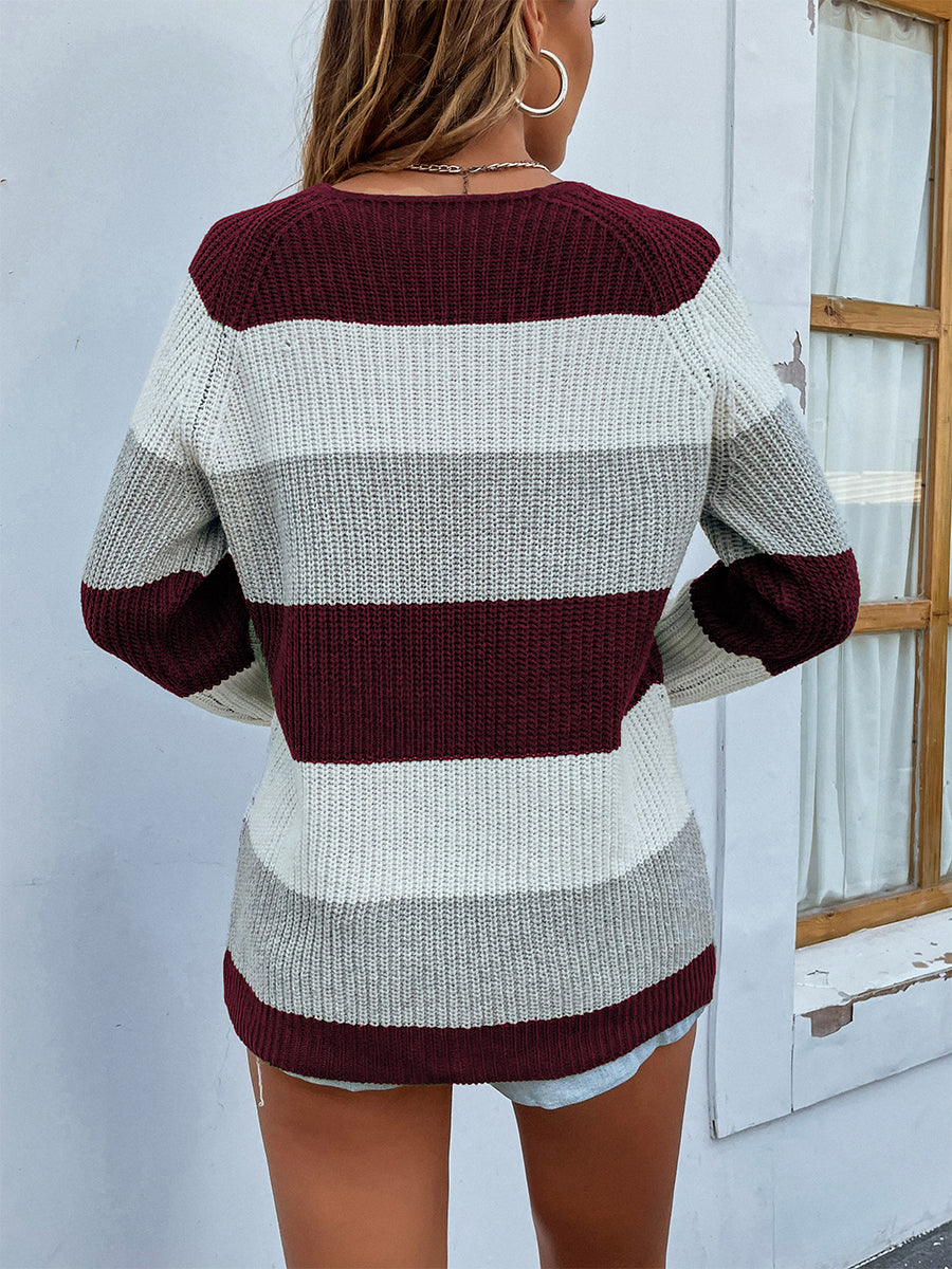 Color Block Rib-Knit Sweater - The Boutie Shop