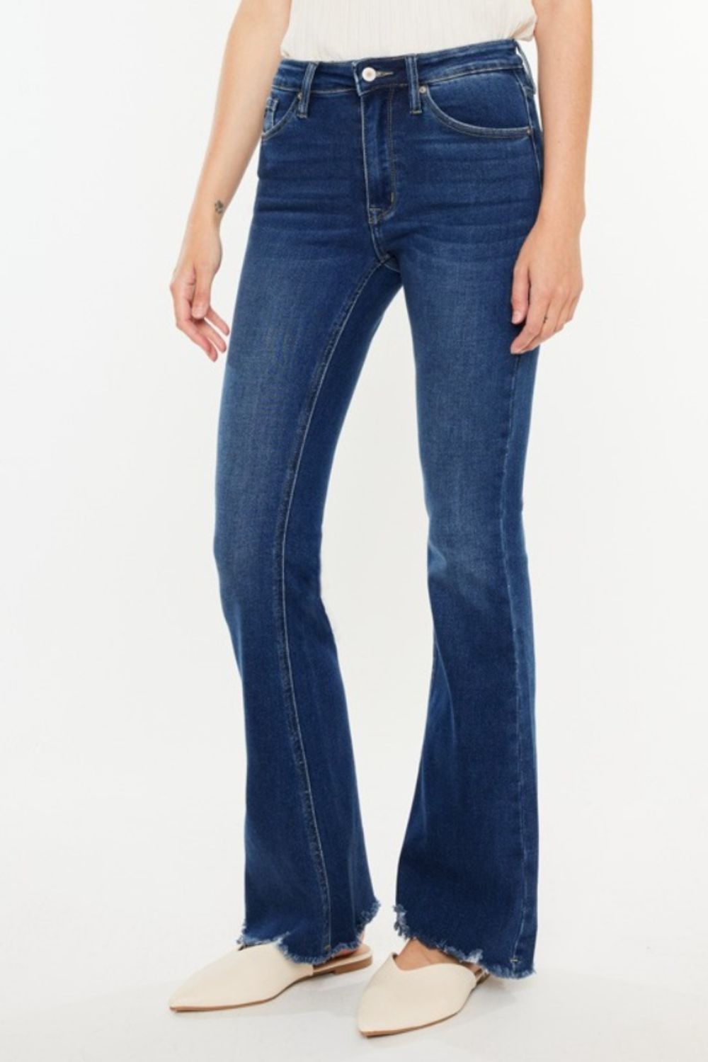 Kancan Cat's Whiskers Raw Hem Flare Jeans - The Boutie Shop