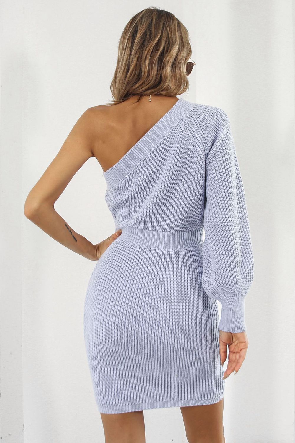 One Shoulder Raglan Sleeve Pencil Sweater Dress - The Boutie Shop