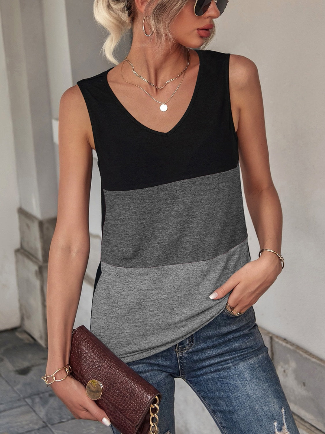 FAM-FAM Color Block Wide Strap Tank - The Boutie Shop