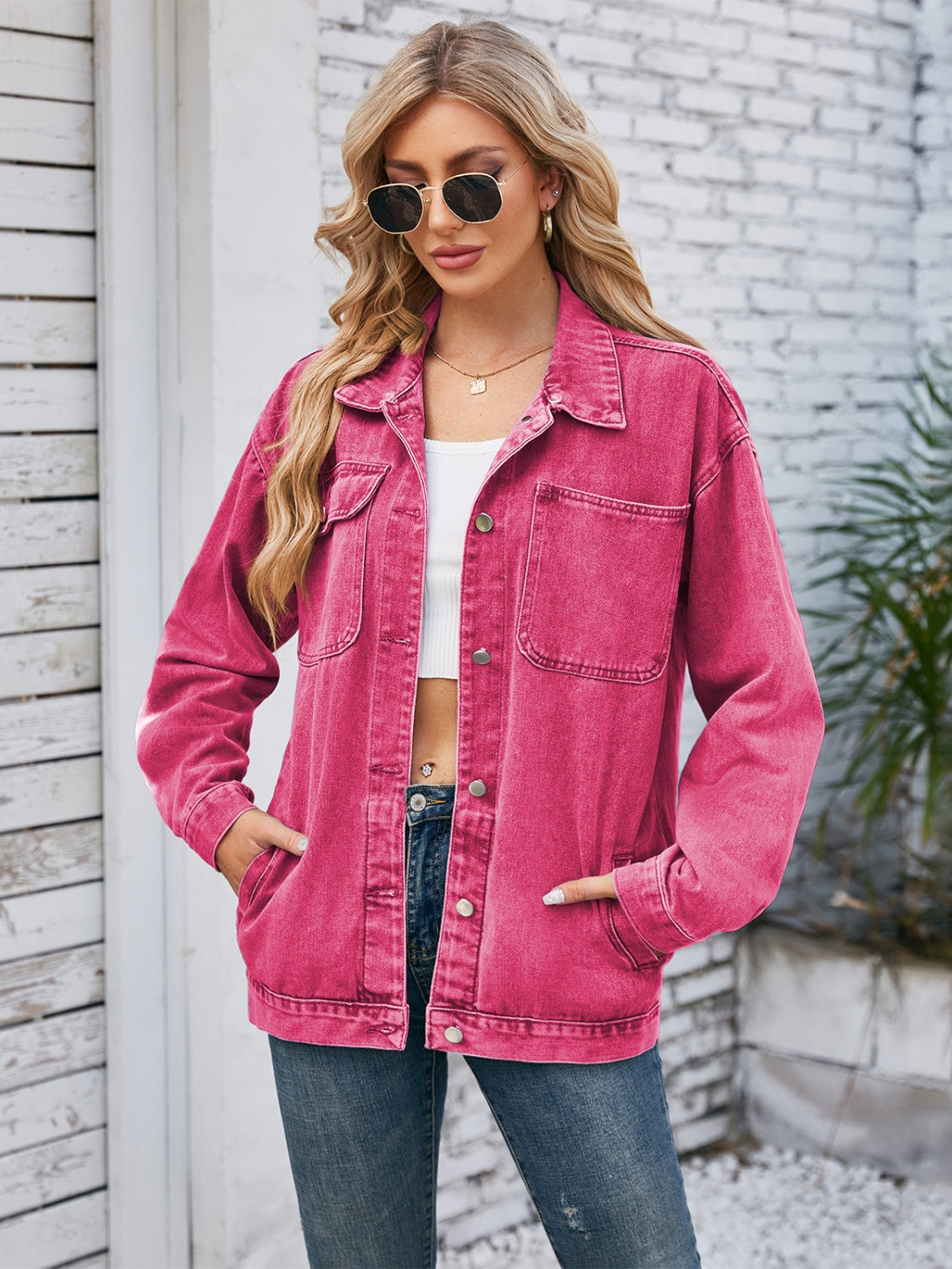 Pocketd Button Up Detachable Hooded Denim Jacket - The Boutie Shop