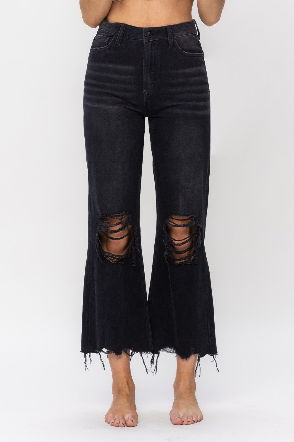 Vervet by Flying Monkey Vintage Ultra High Waist Distressed Crop Flare Jeans - The Boutie Shop