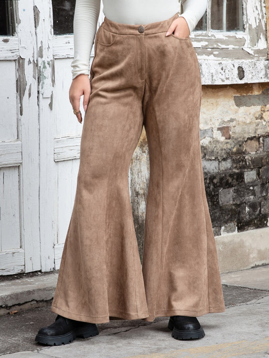 Plus Size Pocketed Flare Pants - The Boutie Shop