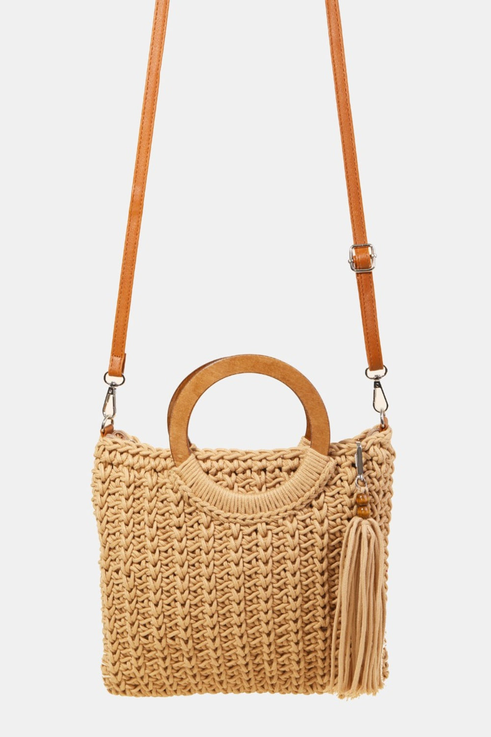 Fame Crochet Knit Convertible Tote Bag with Tassel - The Boutie Shop