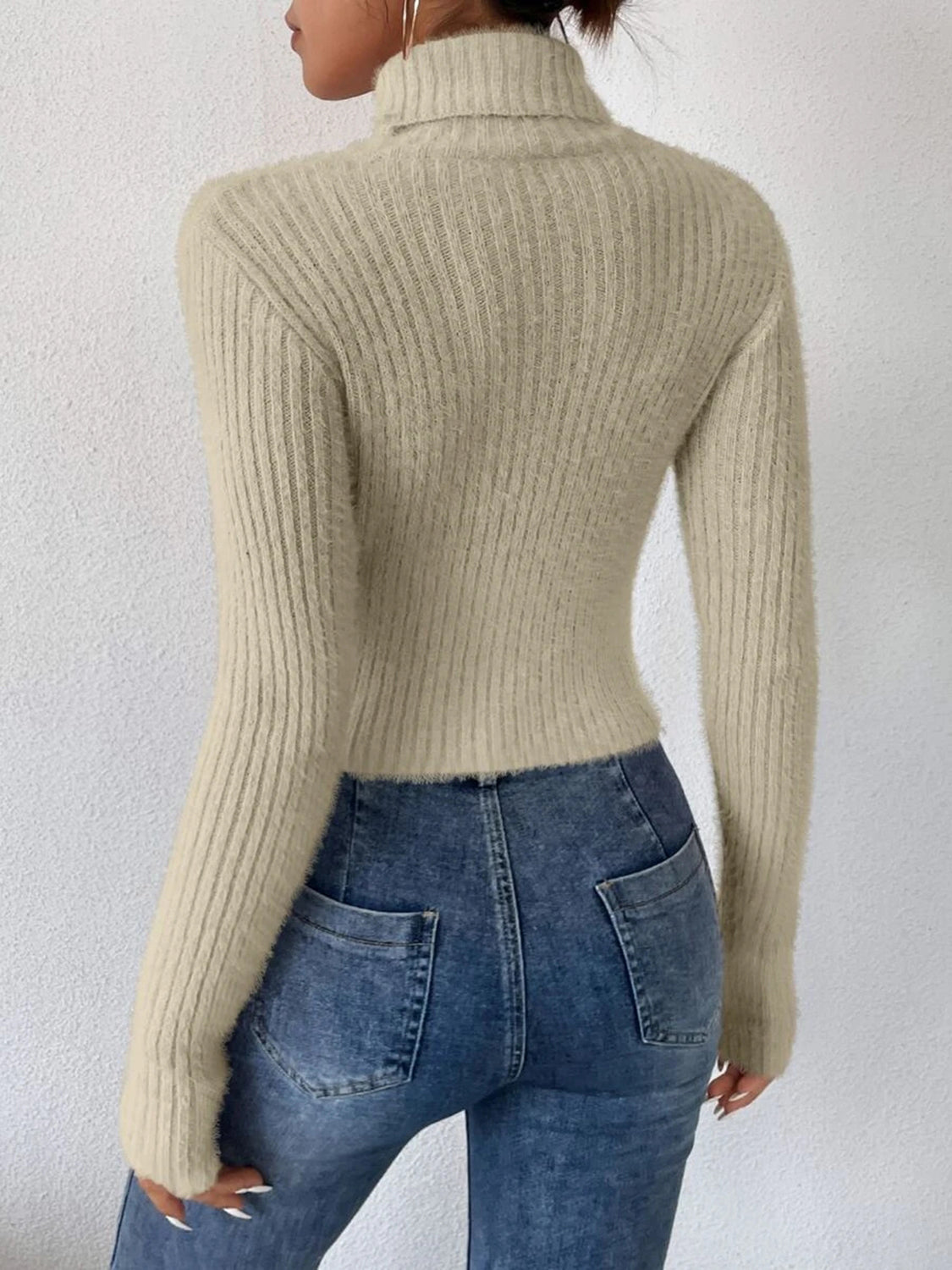 Ribbed Turtleneck Long Sleeve Sweater - The Boutie Shop