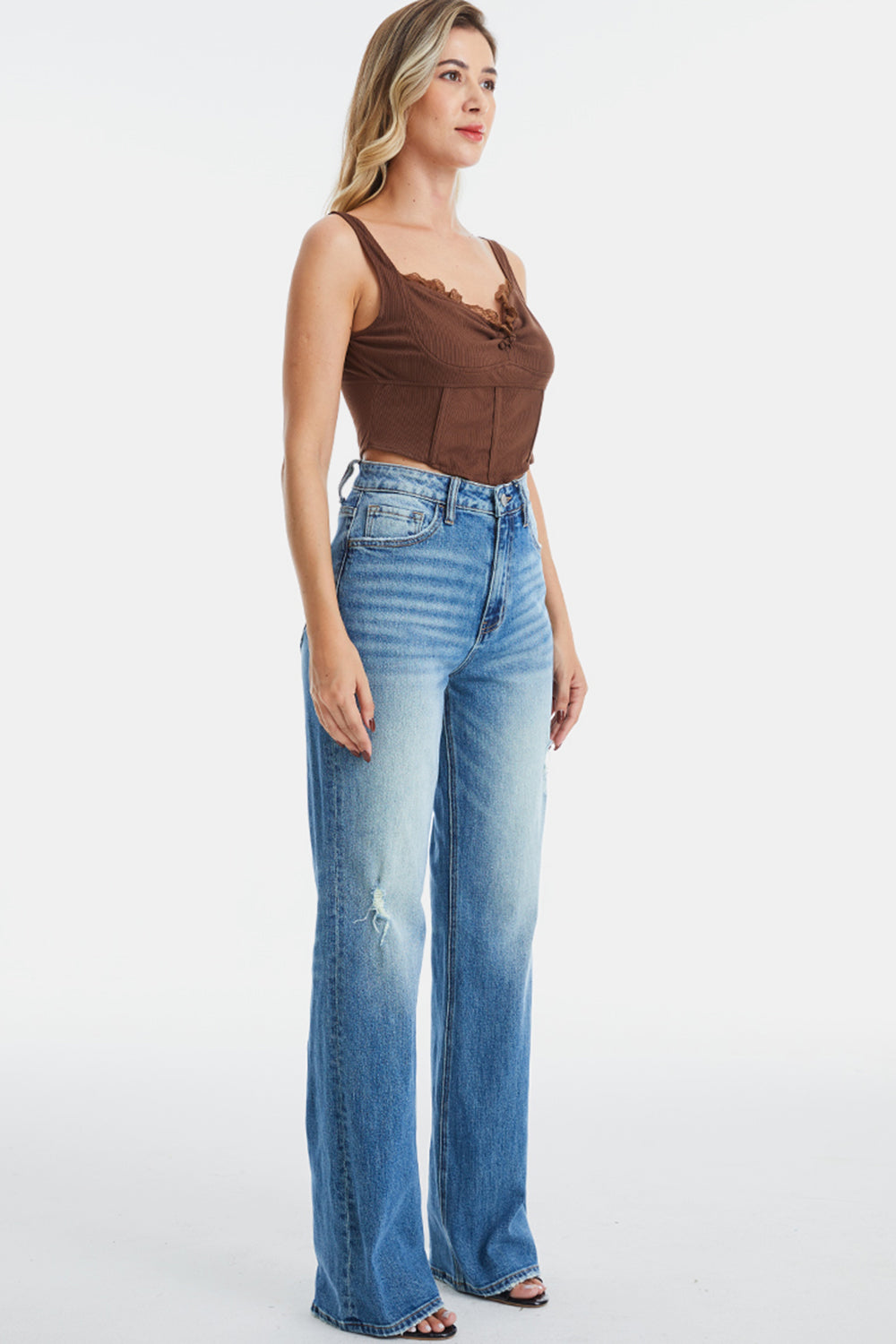 BAYEAS Full Size Ultra High-Waist Gradient Bootcut Jeans - The Boutie Shop