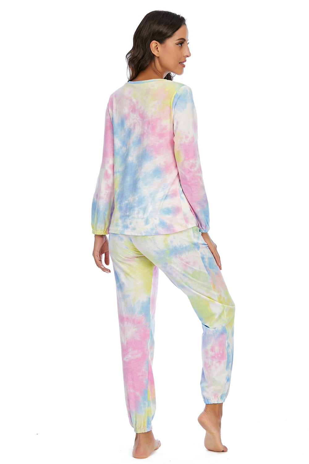 Tie-Dye Top and Drawstring Pants Lounge Set - The Boutie Shop